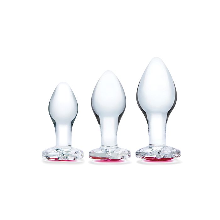 3 pc Heart Jewel Glass Anal Training Kit