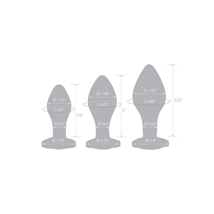 3 pc Heart Jewel Glass Anal Training Kit