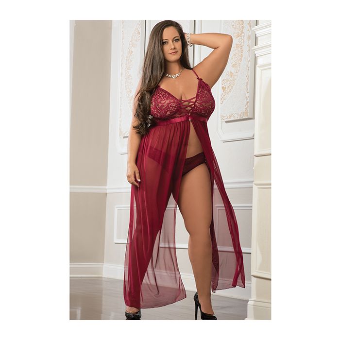 Laced Sheer Long Dress & Panty - Queen